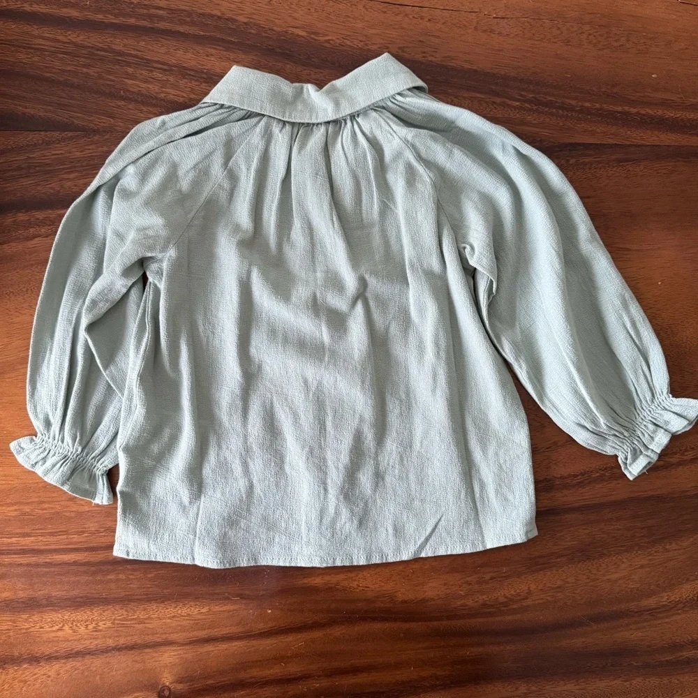 NWT H&M Sage Green Crepe Blouse and White Polka Dot Cotton Pants Set 12M